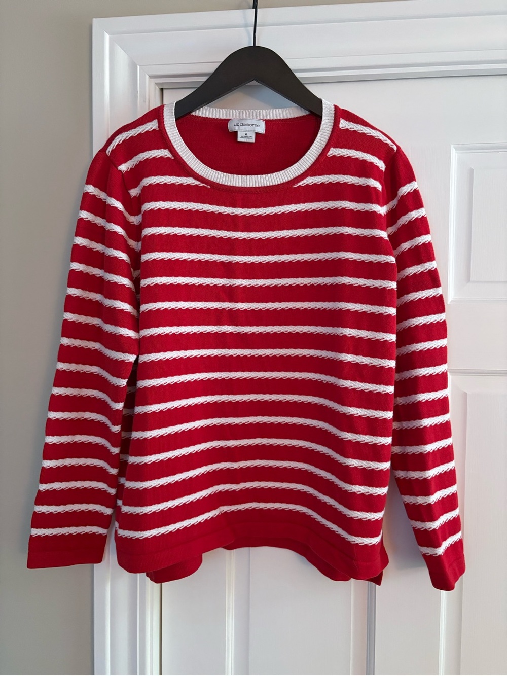 Liz Claiborne Red and White Striped Scoop Neck Sweater